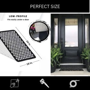 Rubber door mat size guide showing 24 x 16 inch dimensions