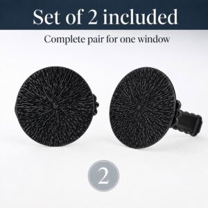 Black round curtain tieback clipping on with no drilling and no tools