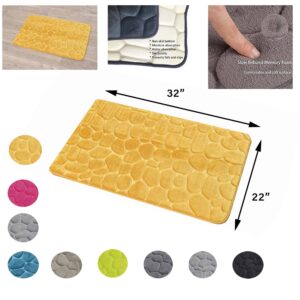 Bathroom Rug Memory Foam Mat 3D Pebble Yellow Mustard 32"L x 20"W