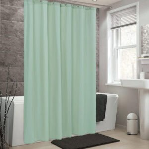 Almond green shower curtain in a contemporary bathroom