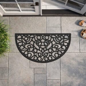 Top Down View of Half Round Door Mat on Stone Patio