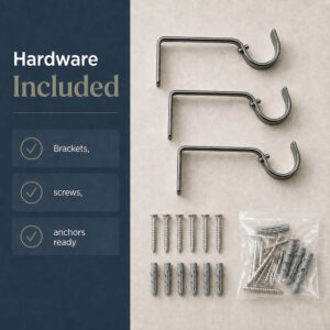 Mounting hardware included with each set: three graphite brackets, screws and wall anchors
