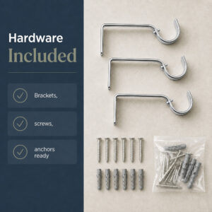 Mounting hardware included with each set: three brackets, screws and wall anchors