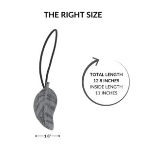 Gray leaf curtain tieback dimensions, 12.8 inches total length and 1.8 inches wide