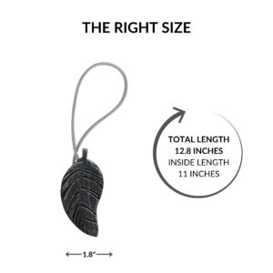 Black leaf curtain tieback dimensions, 12.8 inches total length and 1.8 inches wide
