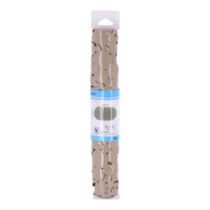 Bath mat rolled in cylindrical PVC packaging with blue label