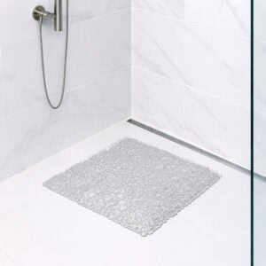 Bubbles Non-Slip Square Shower Mat Pearly Grey 20″L X 20″W