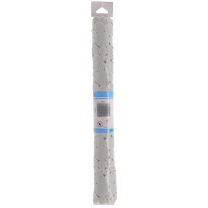 Pearly gray shower mat rolled in cylindrical PVC packaging with blue label