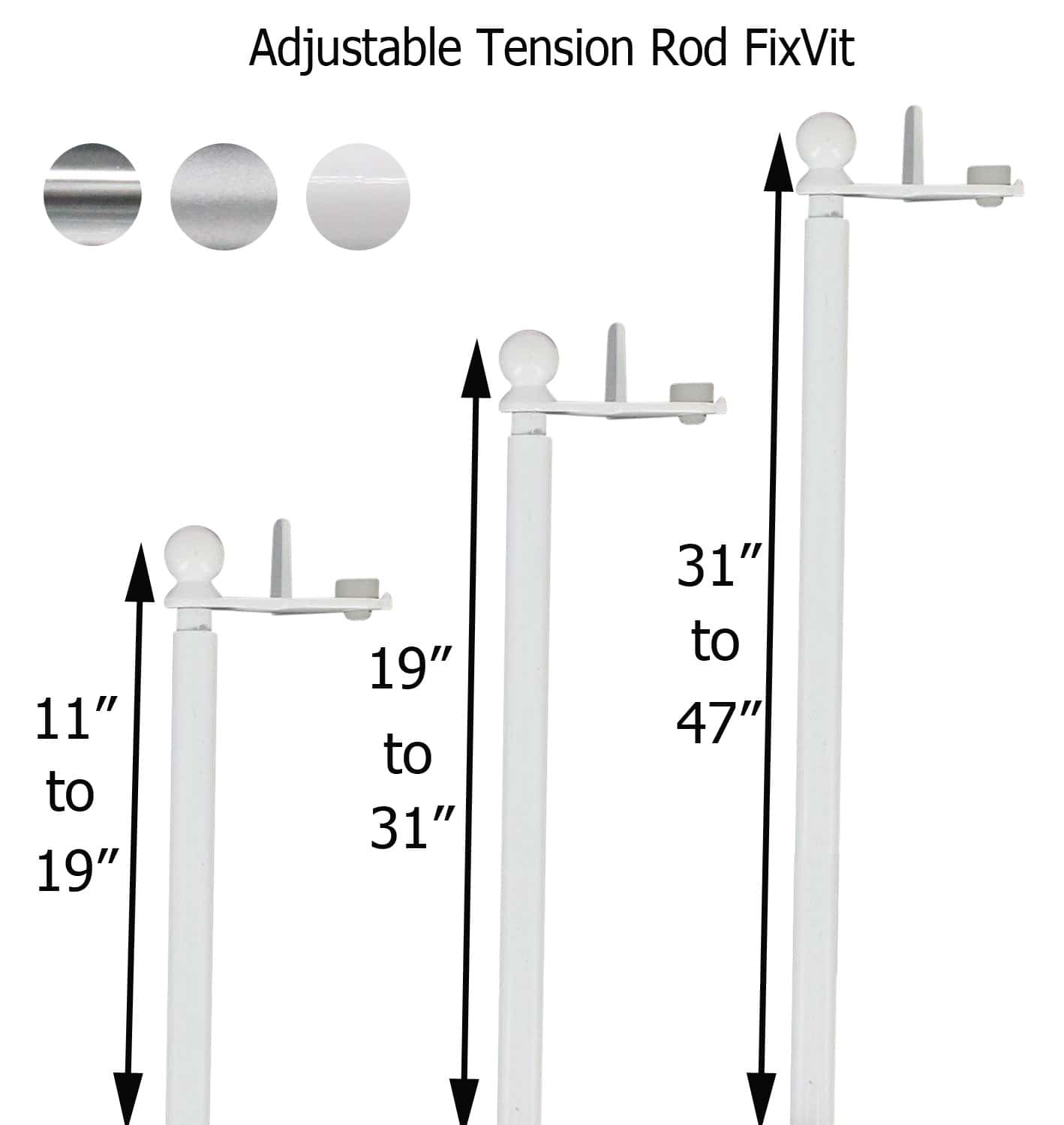 Adjustable Tension Rod FixVit Diam 0.5 inches- 21.10" to 31" (53-80 cm) Silver