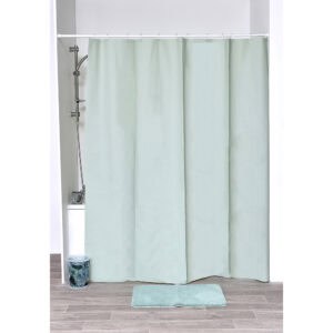 Almond green curtain in a cozy bathroom with bathtub
