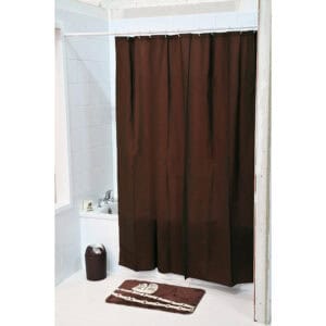 Brown curtain in a cozy bathroom with bathtub