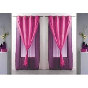 Set of 2 Double Layered Sheer Curtain Panel Grommet ROBIN