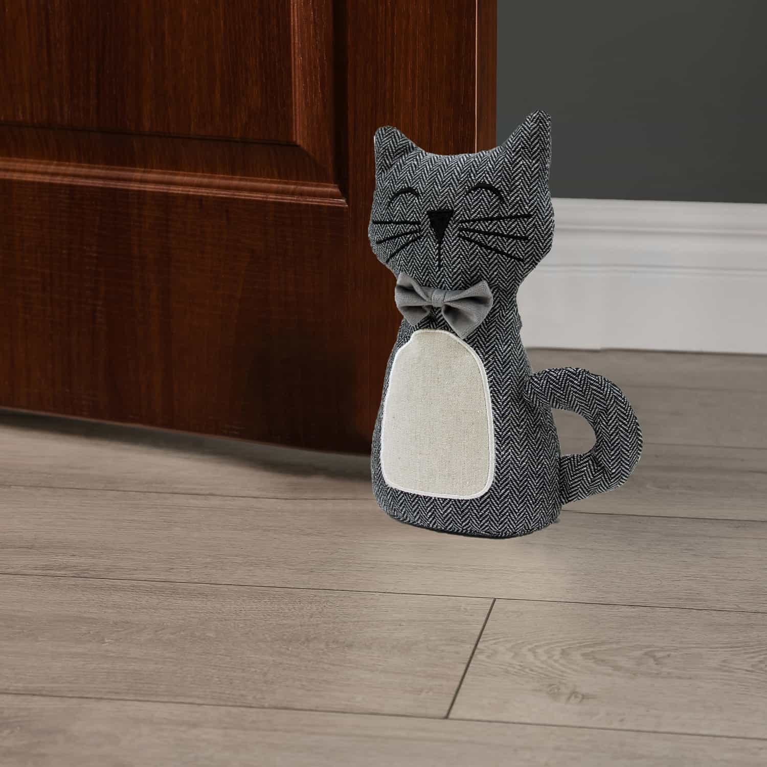 Checker Cat Fabric Bag Door Stop Interior Weighted Floor 2.2 lbs