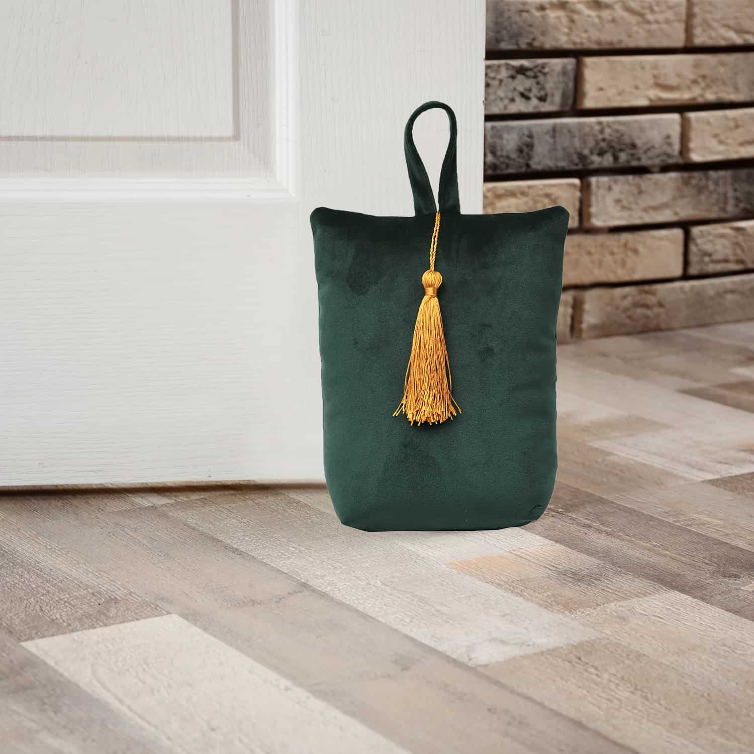 Velvet Fabric Bag Door Stop Interior Weighted Floor 2.2 lbs Dark Green