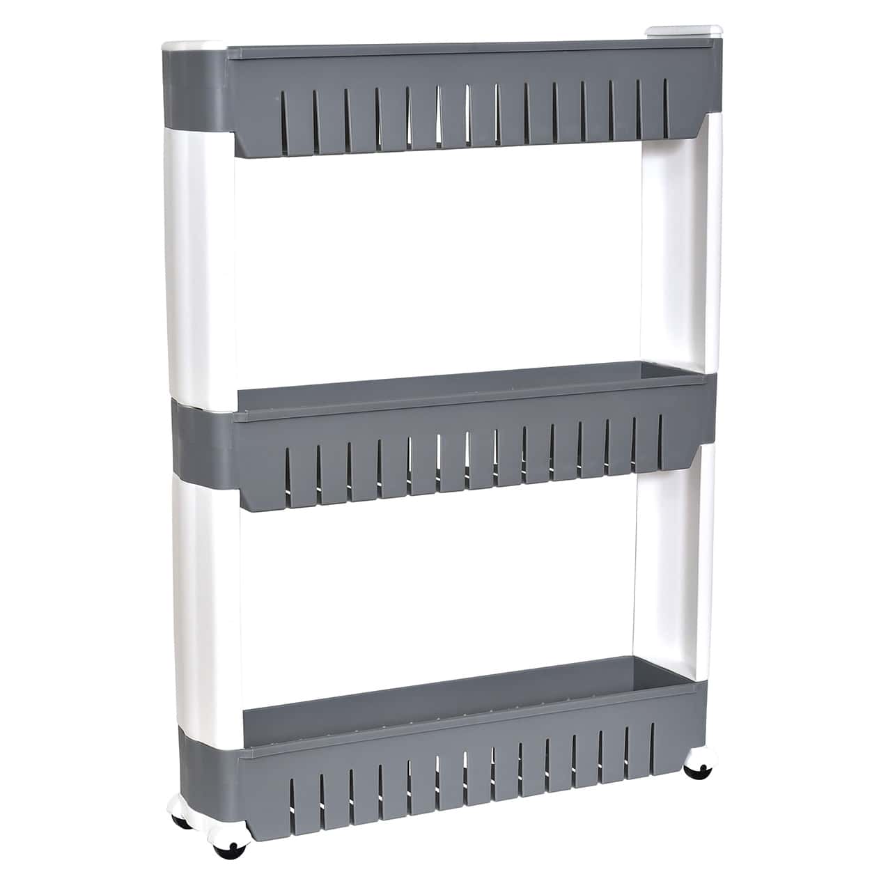 3-Tier Slim Rolling Utility Cart Multi-Purpose Organizer White Gray – Kitchen, Bathroom, Office Storage - Easy to Assemble, Durable