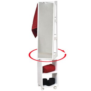 Rolling-Swivel-Storage-Tower-Cabinet-Organizer-Linen-Mirror-White