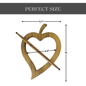 "Natural heart tieback dimensions diagram: 5.7" wide, 8" tall, 8" pin"