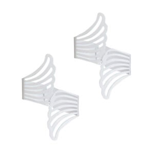 "Set of two white metal angel wings curtain tiebacks, isolated on white background"