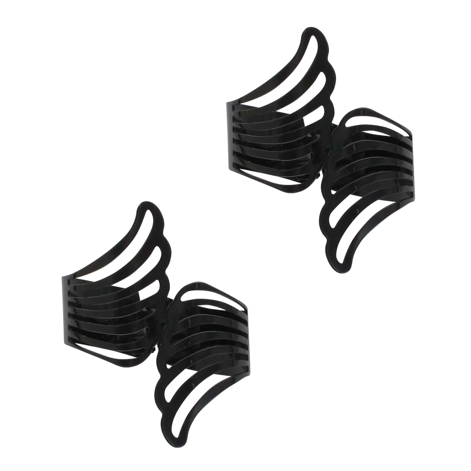 "Set of two black metal angel wings curtain tiebacks, isolated on white background"