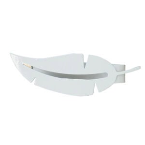 "White metal feather-shaped curtain tieback on white background"