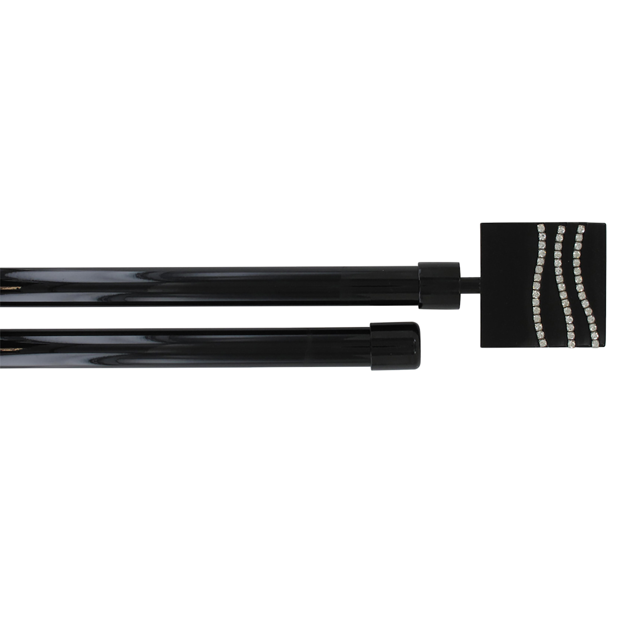 Black Double Curtain Rod Adjustable 50-82" with Sparkly Finials