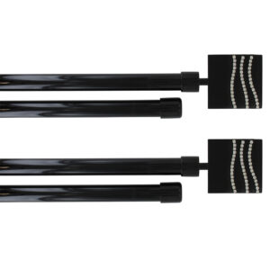 Set of 2 Adjustable Double Curtain Rods with Sparkly Finials - Black (50-82 inches)