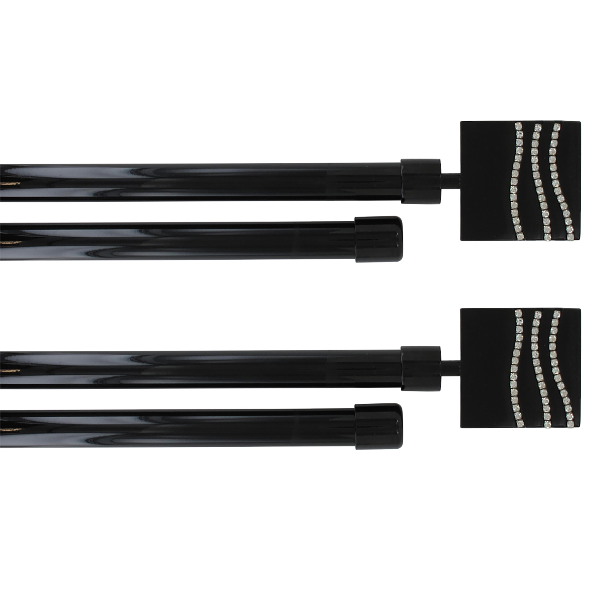 Set of 2 Adjustable Double Curtain Rods with Sparkly Finials - Black (50-82 inches)