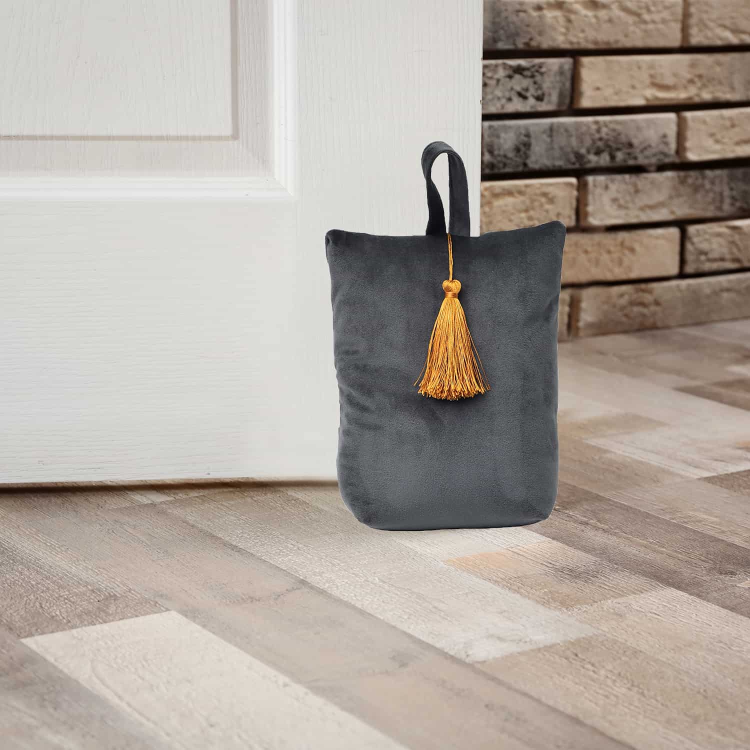 Velvet Fabric Bag Door Stop Interior Weighted Floor 2.2 lbs Dark Grey