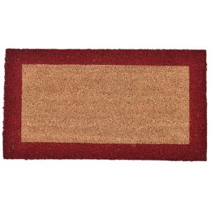 Sheltered Front Door Mat Coir Coco Fibers Rug 24x13 Natural-Border Red