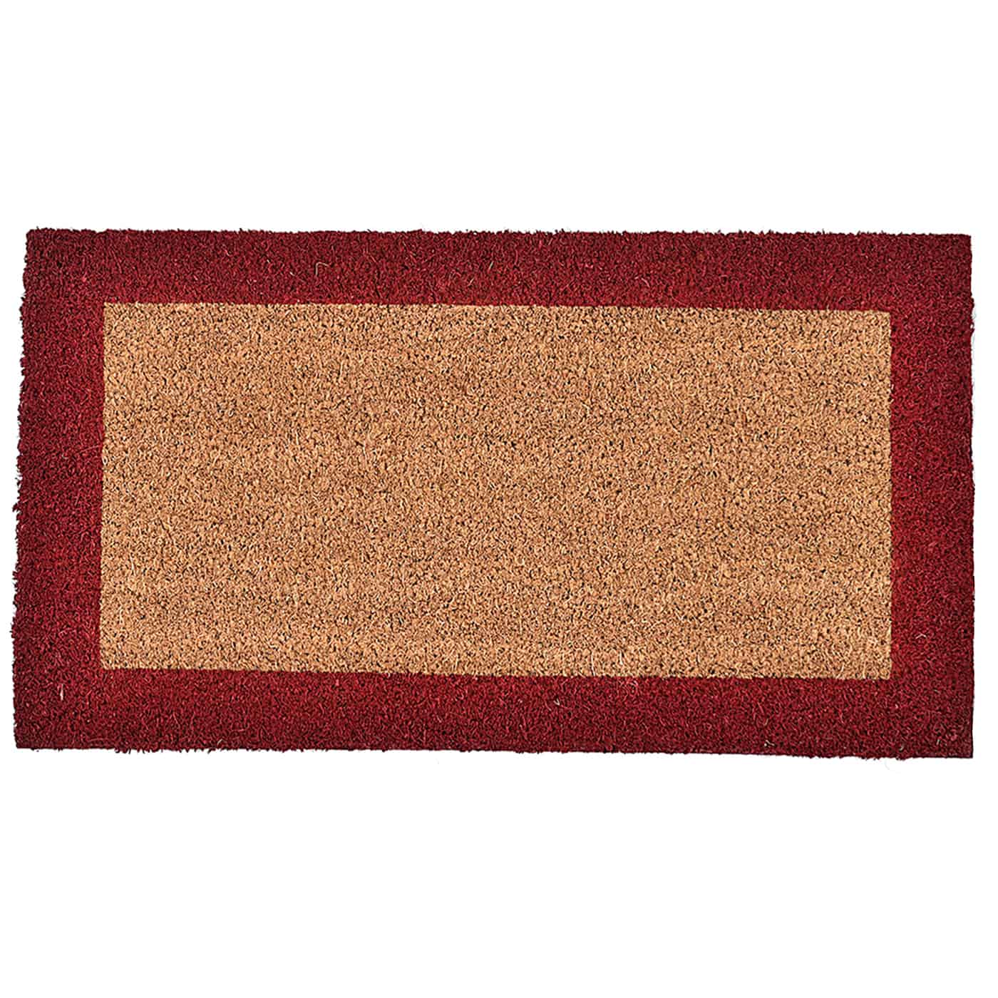 Sheltered Front Door Mat Coir Coco Fibers Rug 24x13 Natural-Border Red