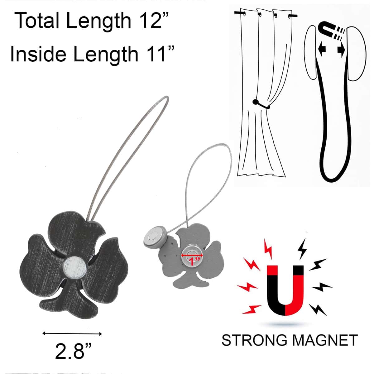 Set of 2 Resin Flower Tieback With Magnet Ines Medium Size