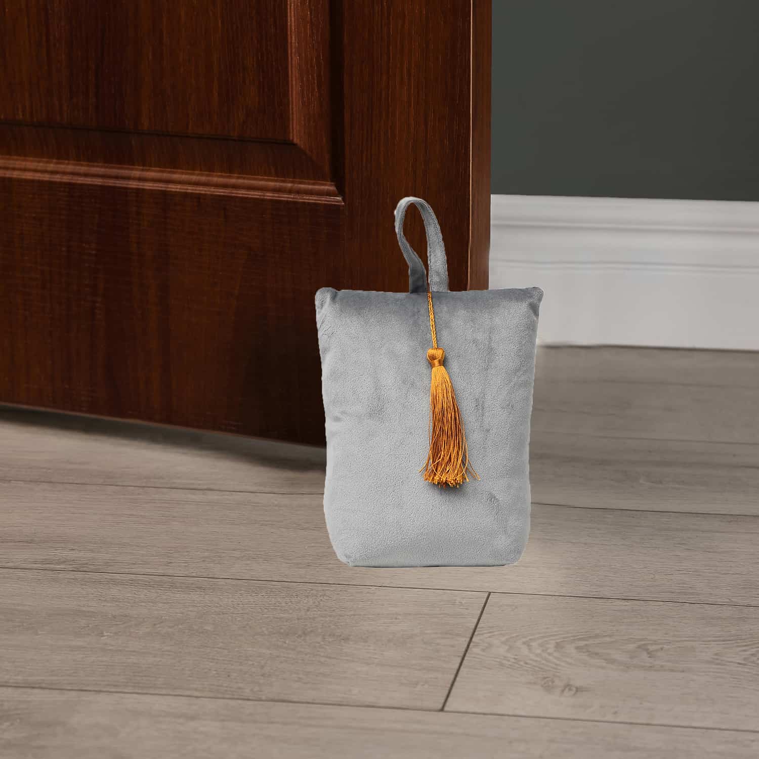 Velvet Fabric Bag Door Stop Interior Weighted Floor 2.2 lbs Light Grey