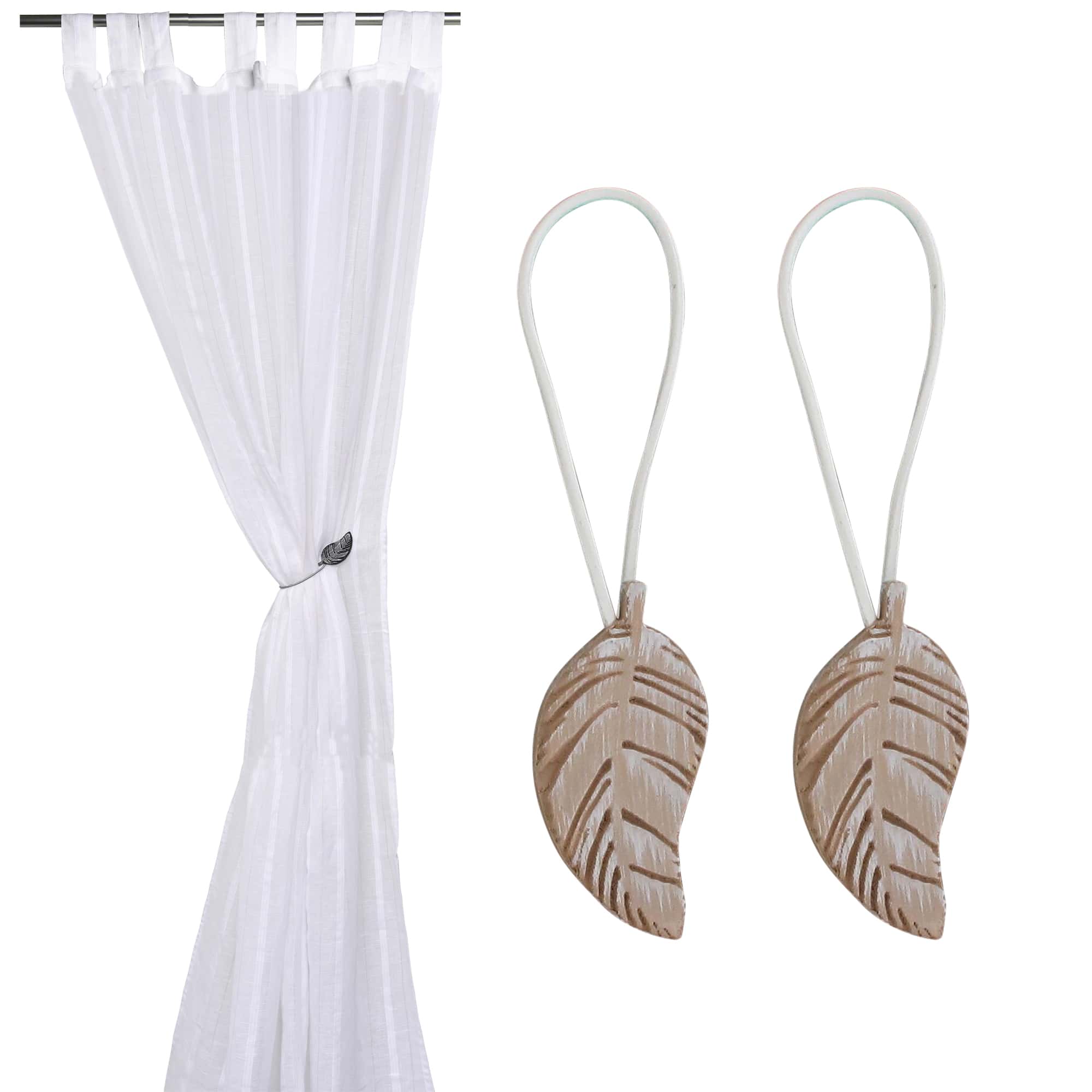 Set of 2 Wooden Leaf Tieback With Magnet Sonora Small Size
