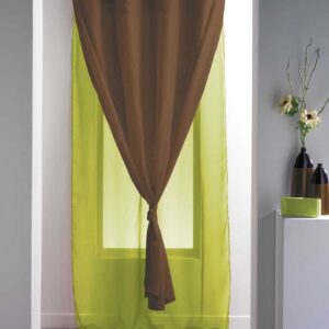 Double Layered Sheer Curtain Panel Grommet ROBIN Solid Two-colored 55 W x 95''L Green-Brown