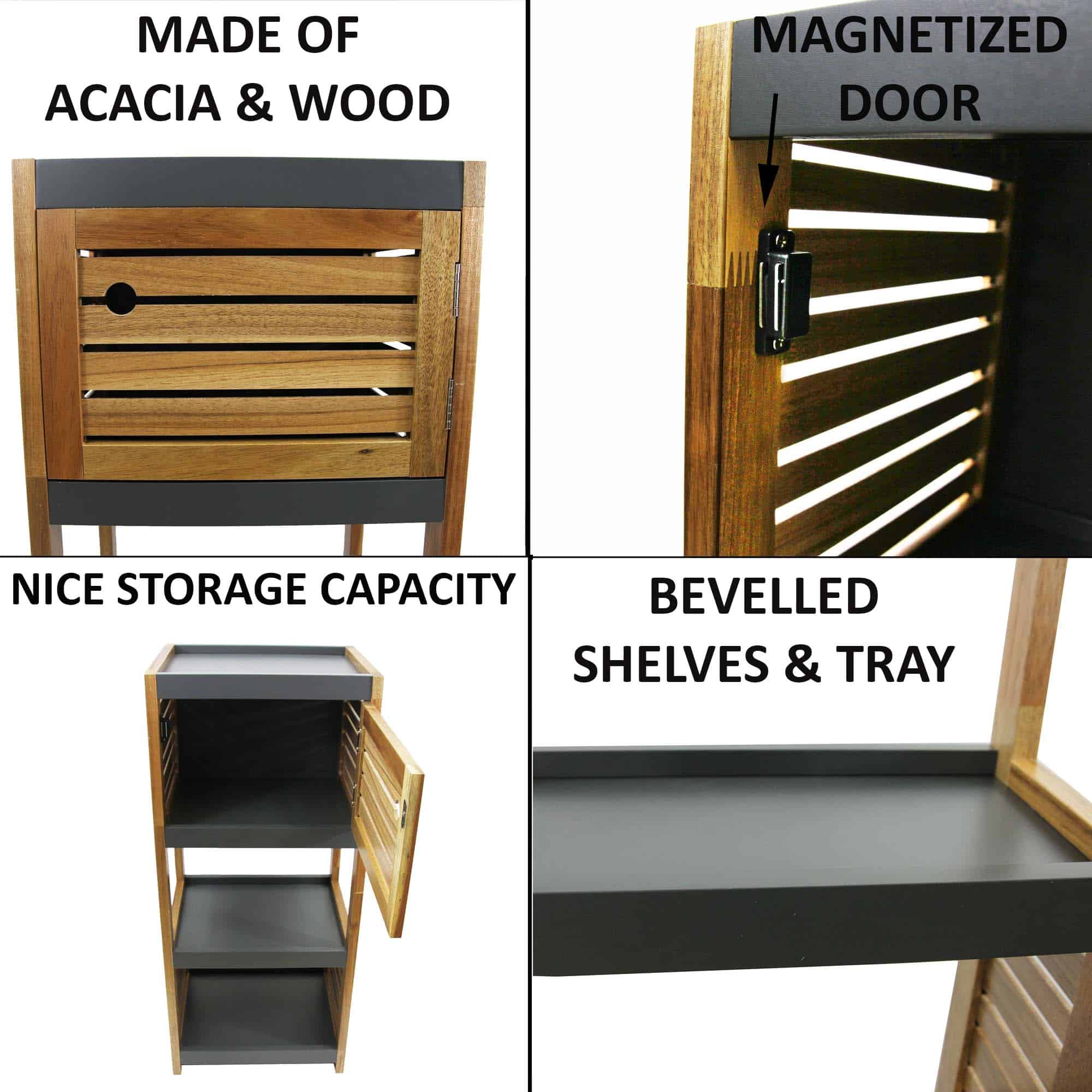 Bath Storage Floor Cabinet Elements 1 Door 3 Shelves Wood Grey Acacia