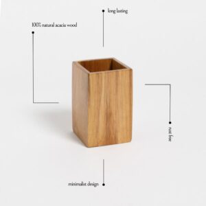 A labeled image highlighting the material, rust resistance, minimalist design, and durability.