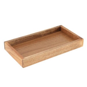 A rectangular acacia wood tray with a minimalist design.