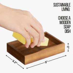 A wooden soap dish with dimensions (5" x 3.2" x 1").