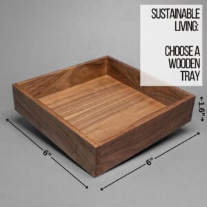 A wooden tray with dimensions labeled, showcasing a compact design.