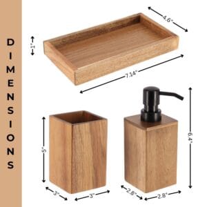 Bathroom set dimensions infographic acacia wood accessories