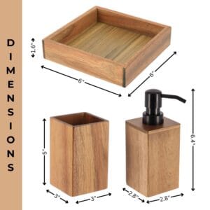 Bathroom set dimensions infographic acacia wood accessories