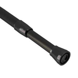 Black tension adjustable shower curtain rod, 43 to 79 inches, no drill installation, rust-resistant finish