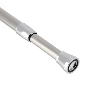 Tension shower curtain rod stainless steel 43-79 inches with polished chrome end caps, no drill installation