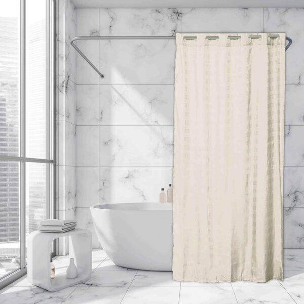 Natural Extra Long Shower Curtain Polyester Hook Less Cubic 79"L x 71"W