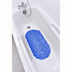 Navy blue pebbles anti-slip bathtub mat in tub