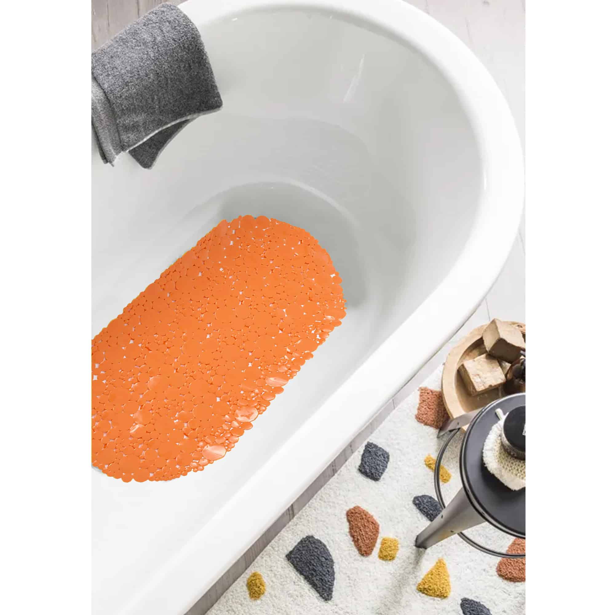 Evideco Bubbles Non-Slip Oval Bathtub Mat 28 L x 15 W - Solid Orange