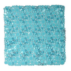 Bubbles Non-Slip Square Shower Mat  Clear Aqua Blue 20″L X 20″W