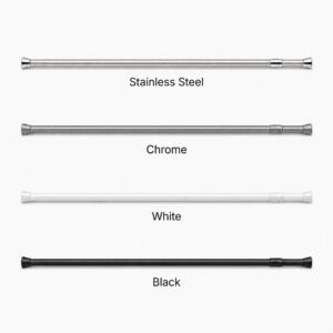 Tension shower curtain rod available in 4 colors stainless steel chrome white and black matte finish for any bathroom decor