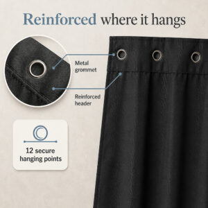 The 12 matching black rings included with the polyester shower curtain