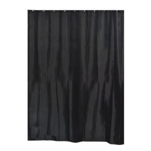 Plain black extra-long shower curtain on white background